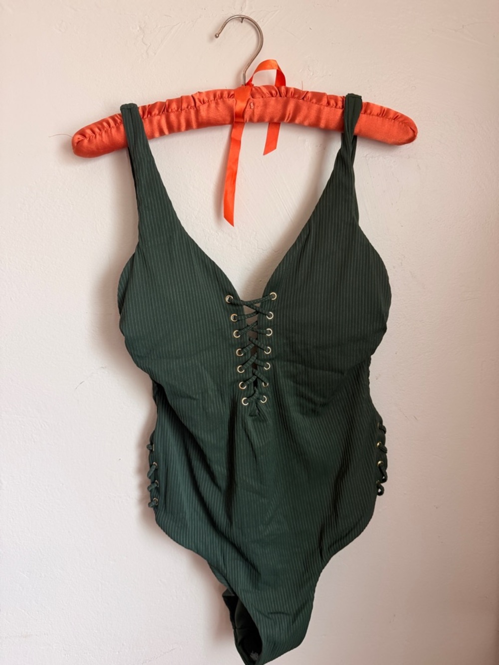Deep Forest Green Lace-Up One-Piece Swimsuit